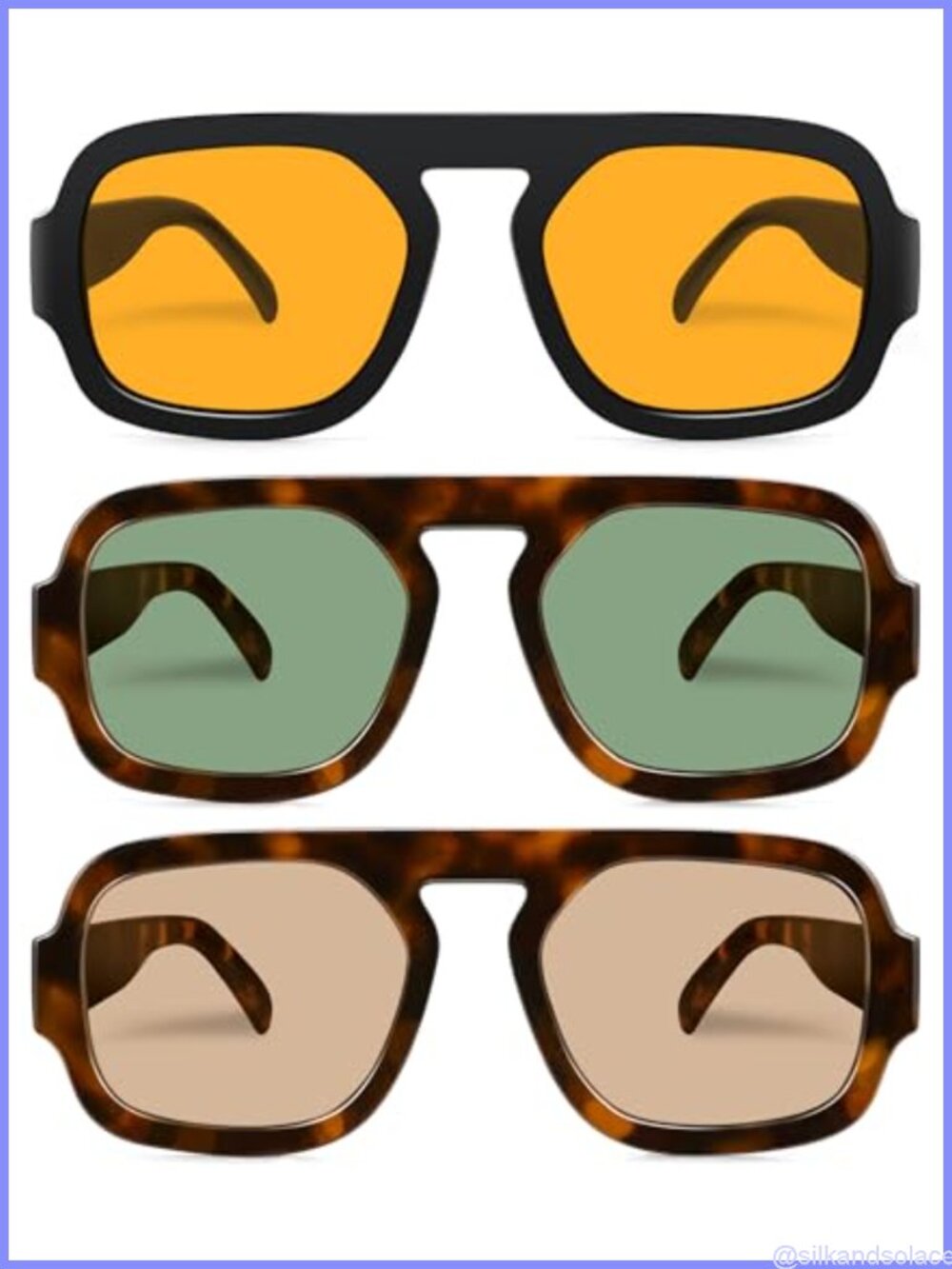 Retro Square Aviator Sunglasses 70s Vintage Flat Top UV400 3 Pack
